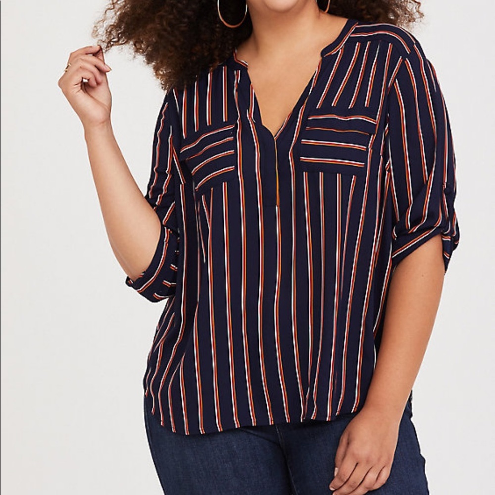 Torrid - Harper Georgette Top - Navy/Orange Stripe